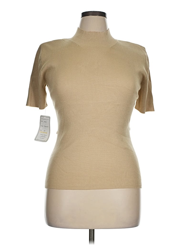 Pre-owned Carlisle Short Sleeve Top Tan Turtleneck Tops