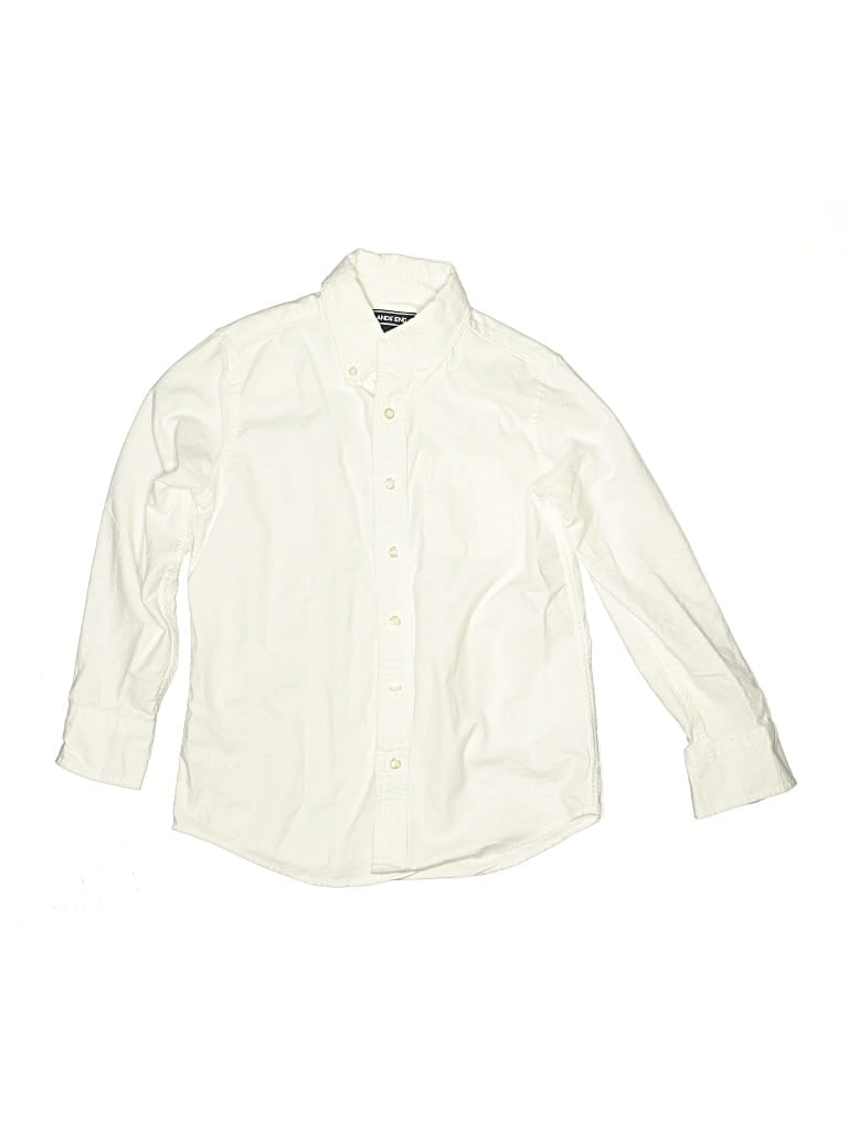 Pre-owned Lands' End Kids'  Long Sleeve Button Down Shirt In Ivory