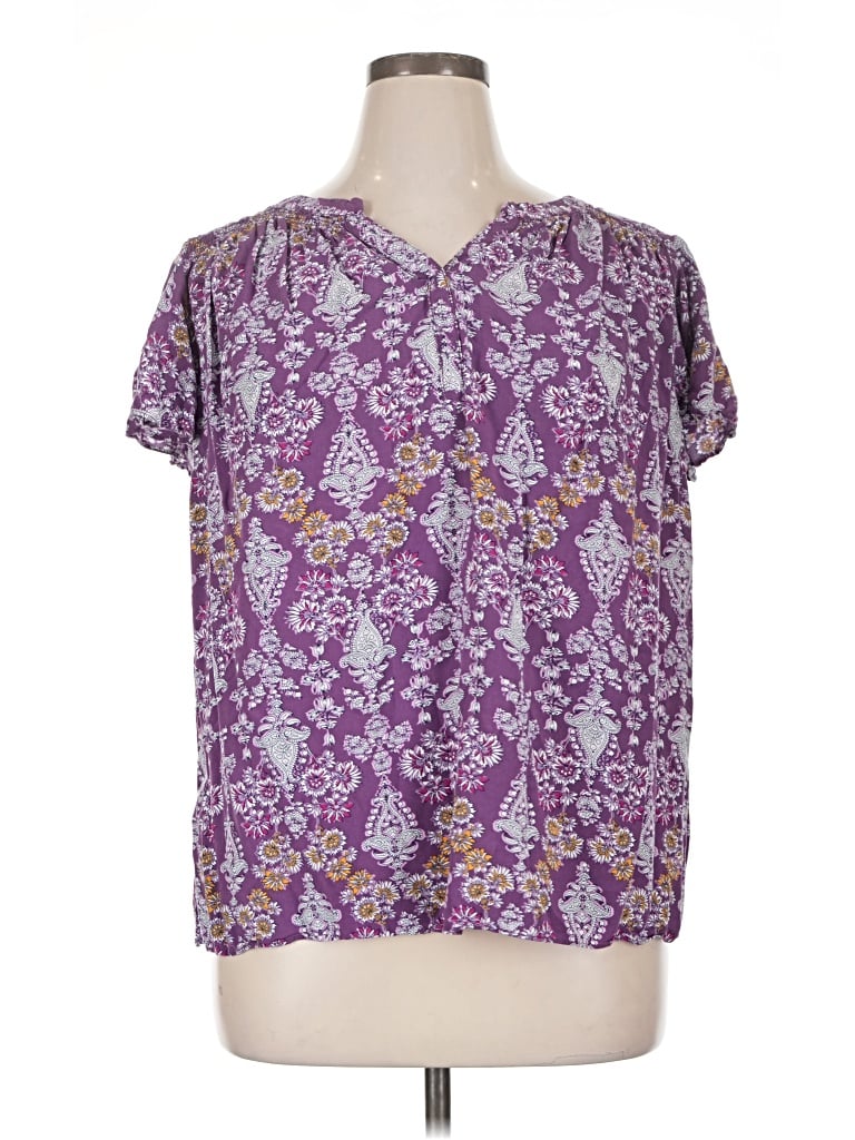 Pre-owned St. John's Bay Short Sleeve Blouse In Purple
