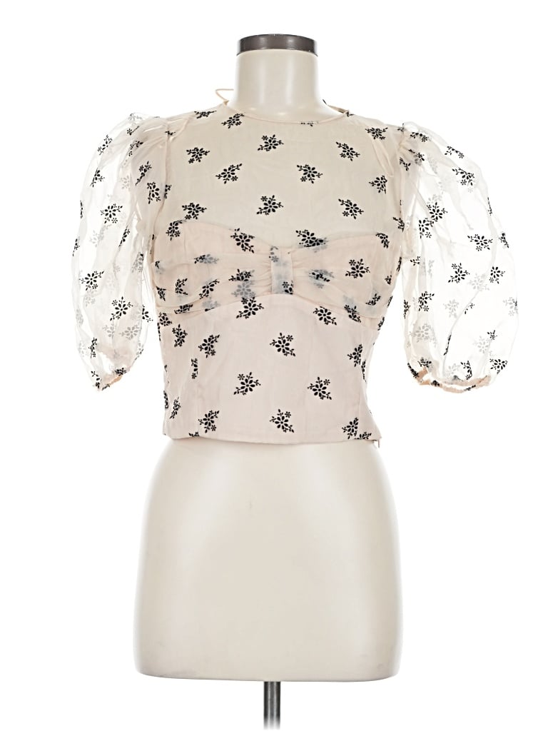 Pre-owned Zara Short Sleeve Blouse In Ivory