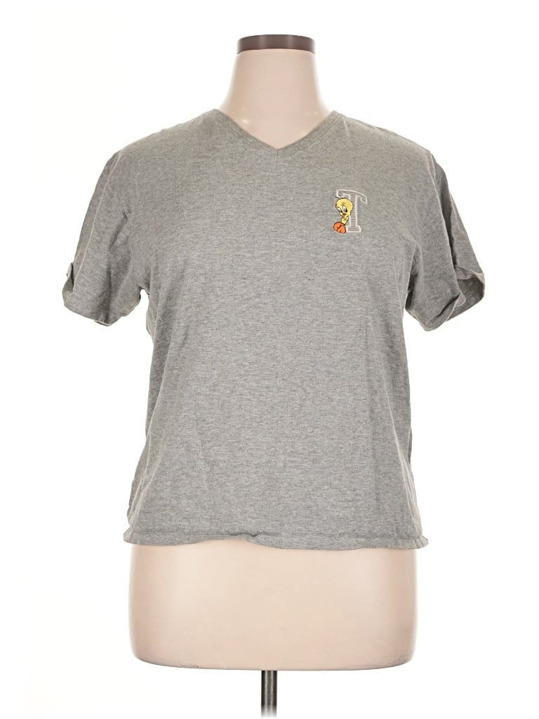 Pre-owned Warner Bros Short Sleeve Top Gray V-neck Tops