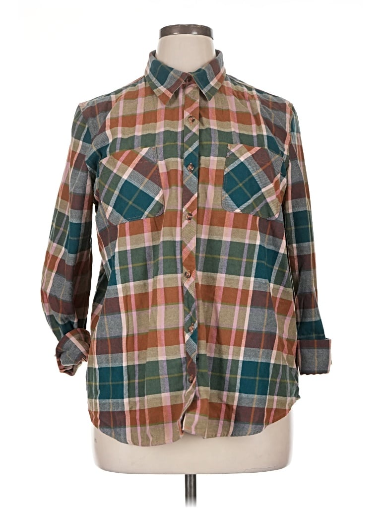 Pre-owned Natural Reflections Long Sleeve Button Down Shirt In Brown
