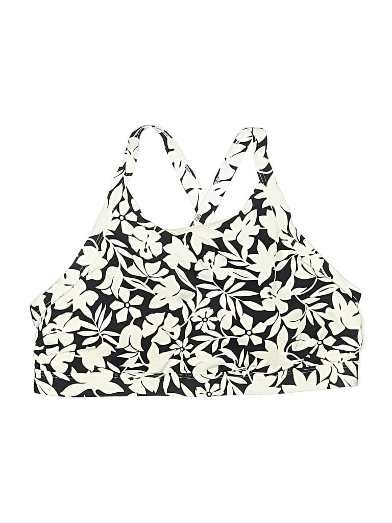 Pre-owned Lands' End Swimsuit Top Ivory Floral Pattern Swimwear