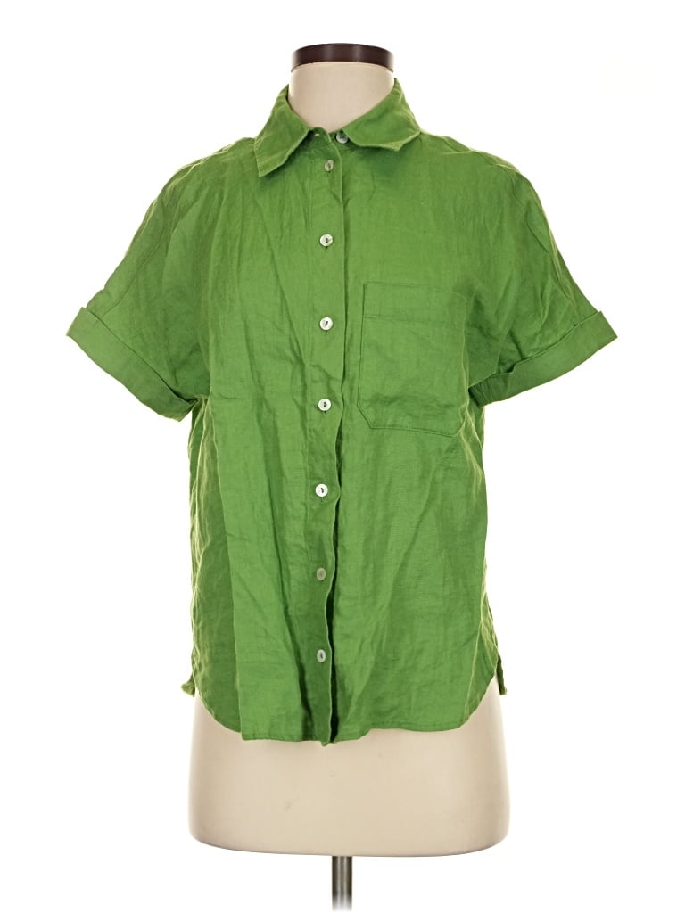 Pre-owned Mng Short Sleeve Blouse In Green