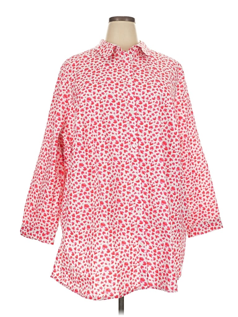 Pre-owned Studio 3/4 Sleeve Button Down Shirt In Red