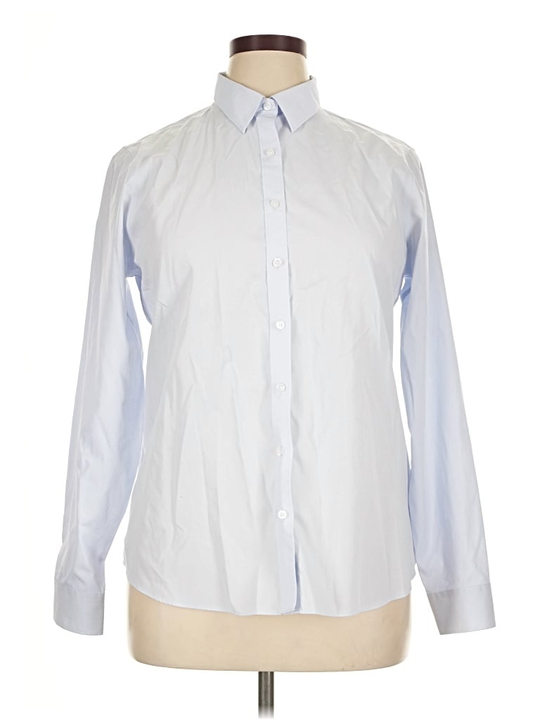 Pre-owned Lands' End Long Sleeve Button Down Shirt In White