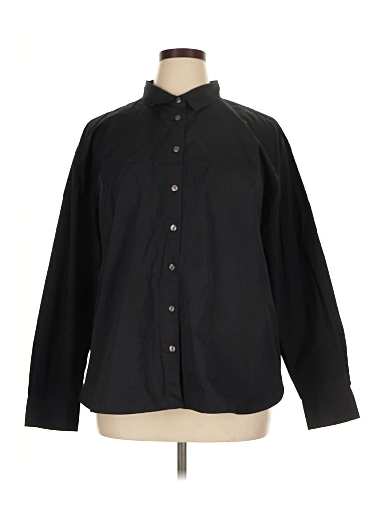 Pre-owned Spanx Long Sleeve Button Down Shirt In Black