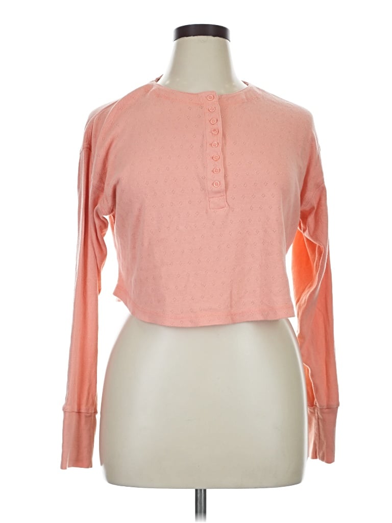 Pre-owned Out From Under Long Sleeve Top Orange Keyhole Neckline Tops