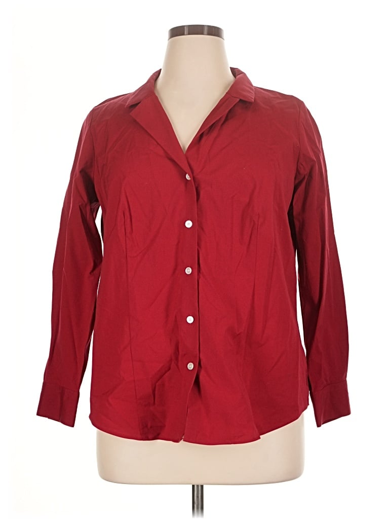 Talbots 3/4 Sleeve Button Down Shirt In Burgundy