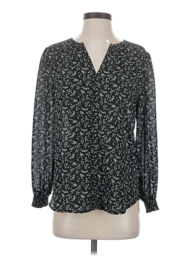 Pre-owned Monday Fun Long Sleeve Blouse In Black