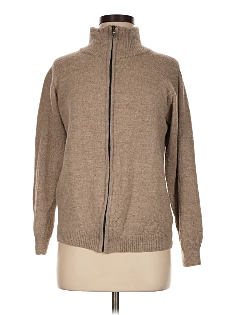 Pre-owned Assorted Brands Wool Cardigan Sweater In Tan