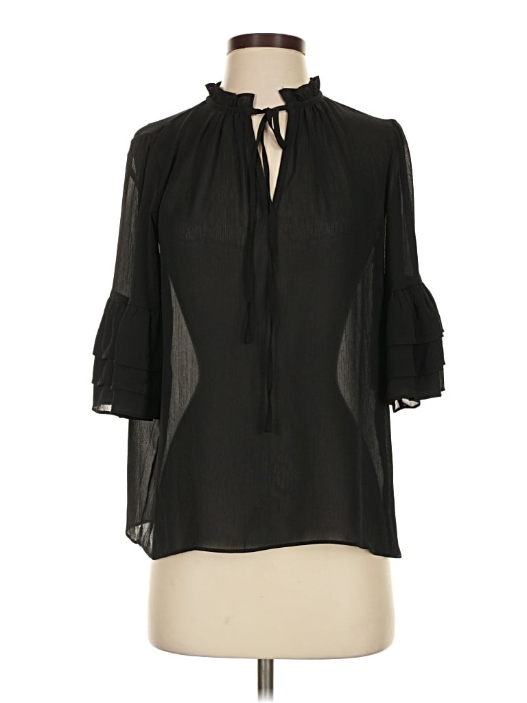 Pre-owned Sugar Lips 3/4 Sleeve Blouse In Black