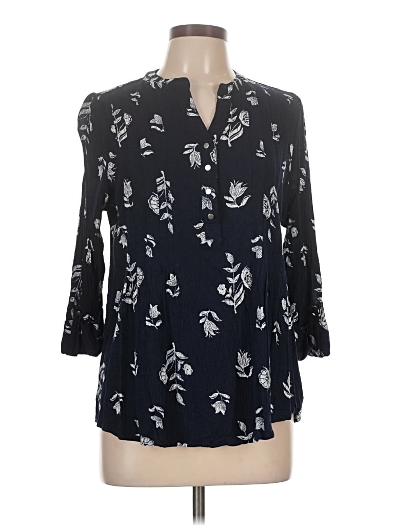 Pre-owned Kim Rogers 3/4 Sleeve Blouse In Black