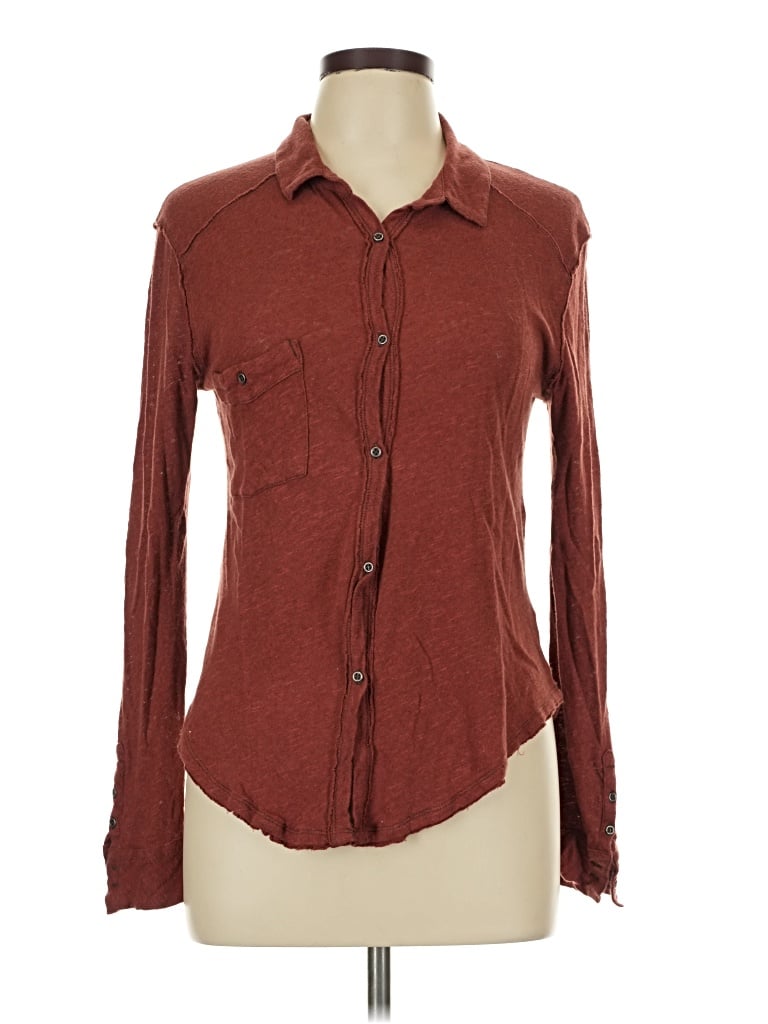 Pre-owned We The Free Long Sleeve Button Down Shirt In Brown