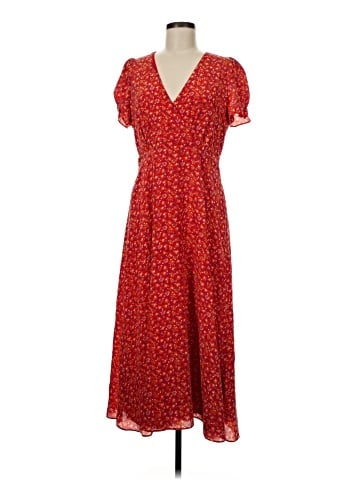 Madewell Silk Puff-Sleeve Wrap-Front Midi Dress in Calico Floral (view 1)