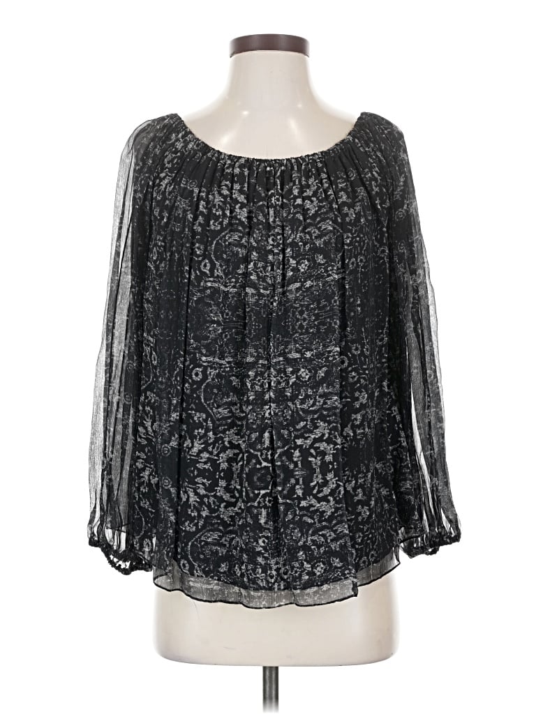 Pre-owned Haute Hippie 3/4 Sleeve Silk Top Black Square Neckline Tops