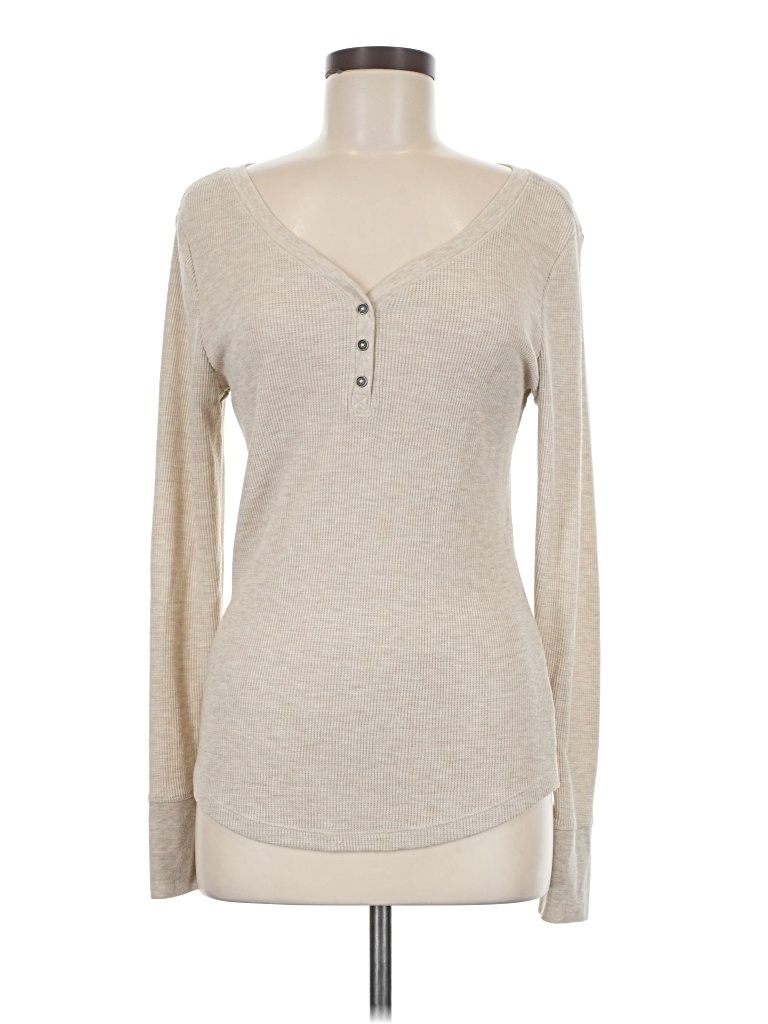 Pre-owned Faded Glory Long Sleeve Henley Shirt In Tan