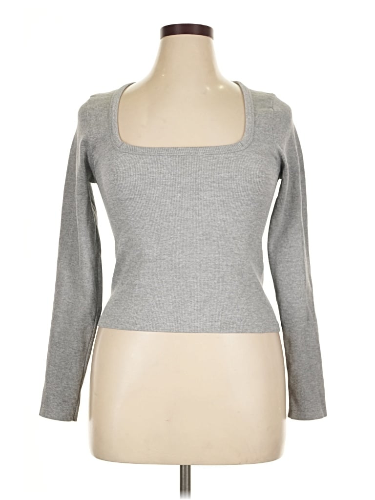 Pre-owned 90 Degree By Reflex Long Sleeve Top Gray Square Neckline Tops