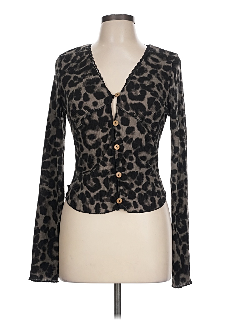 Pre-owned Shein Long Sleeve Top Black Plunge Neckline Tops
