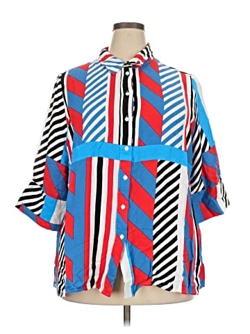 Ulla Popken 3/4 Sleeve Button-Down Shirt (view 1)