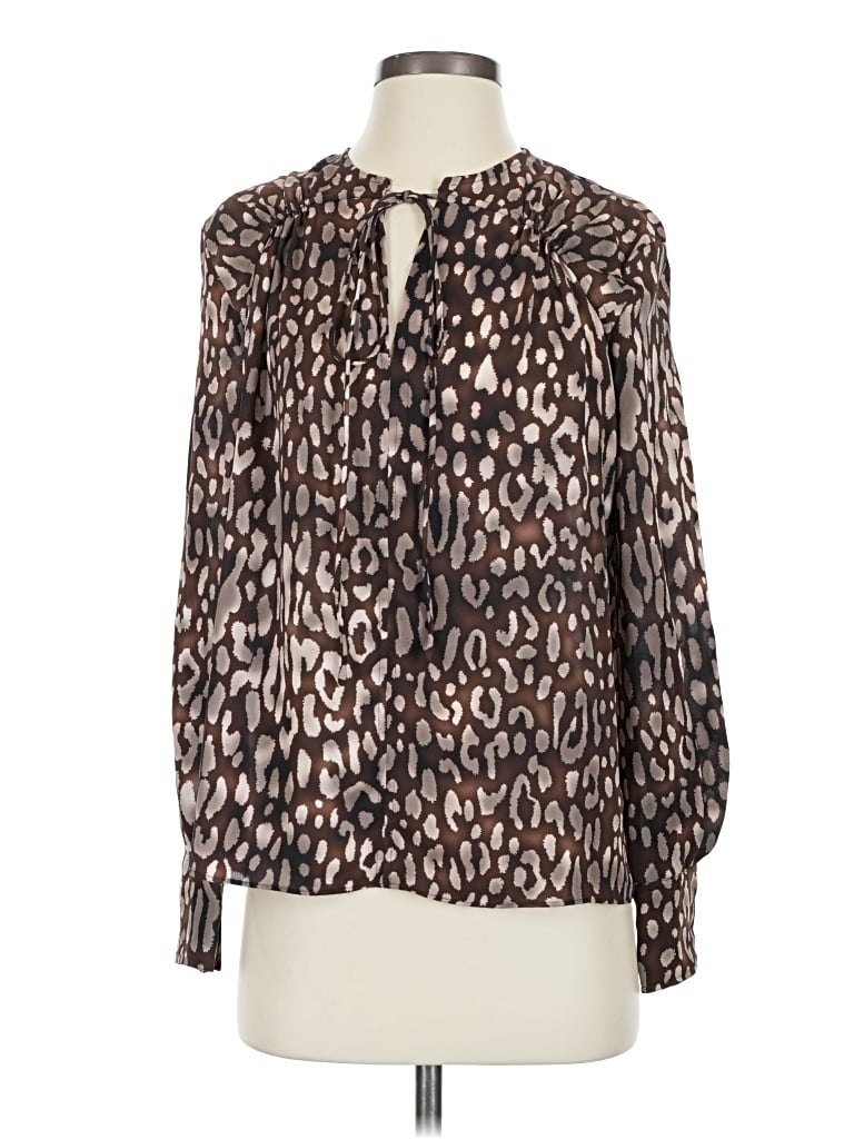 Pre-owned Mng Long Sleeve Blouse In Brown