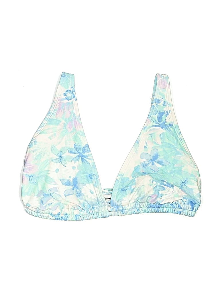 Pre-owned Shade & Shore Swimsuit Top Blue Floral Pattern Swimwear