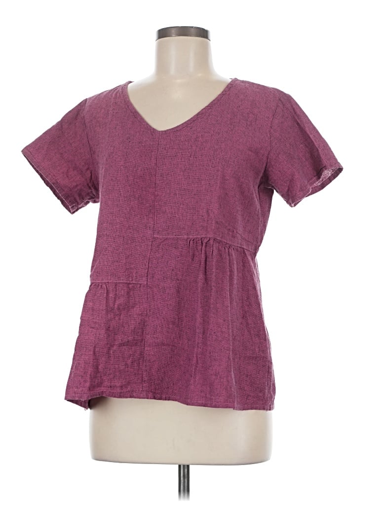 Pre-owned Cut Loose Short Sleeve Top Burgundy V-neck Tops