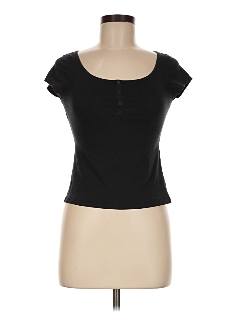 Pre-owned Lululemon Athletica Short Sleeve Top Black Sweetheart Neckline Tops