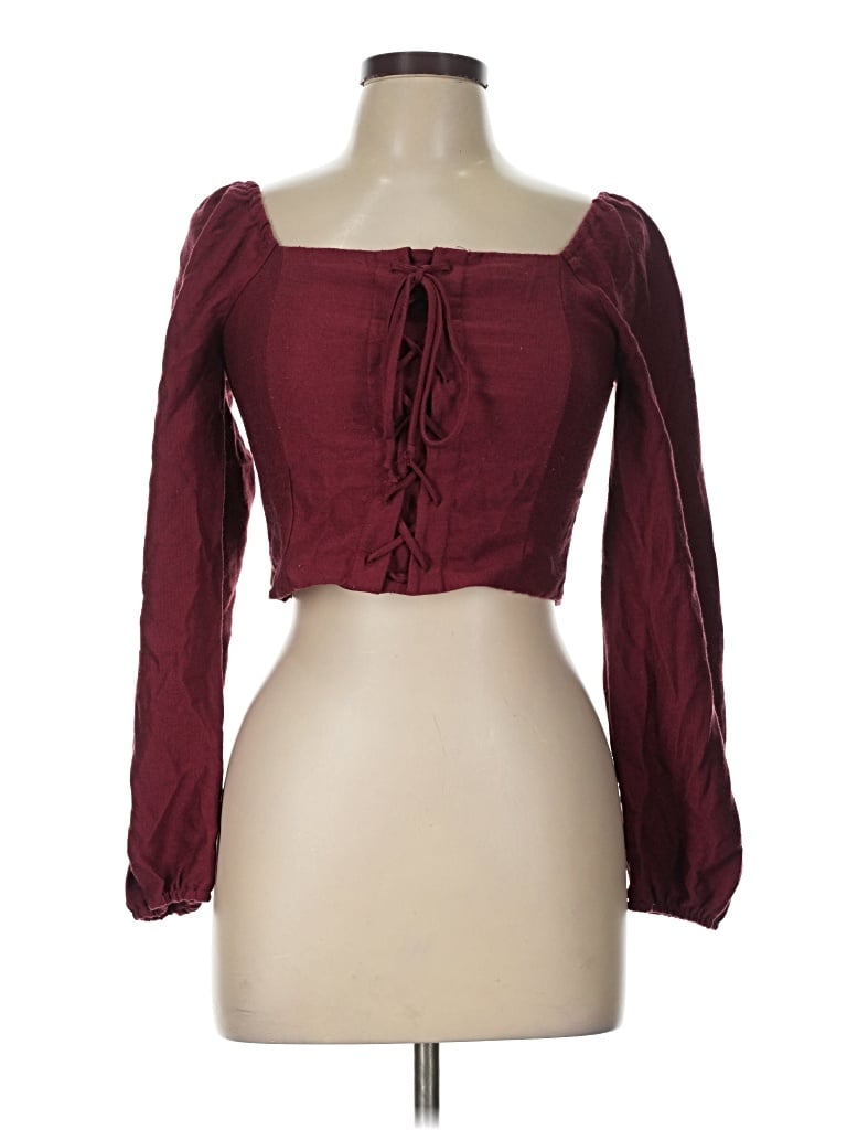 Pre-owned Kirious 3/4 Sleeve Blouse In Burgundy