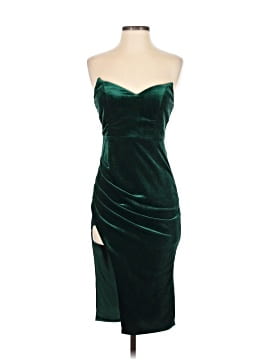 dark green dress midi Dark Green Knitted Long Sleeve Midi Dress main image 1