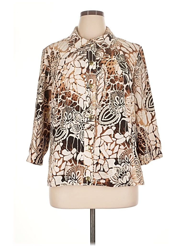Pre-owned Zenergy By Chico's 3/4 Sleeve T-shirt In Brown