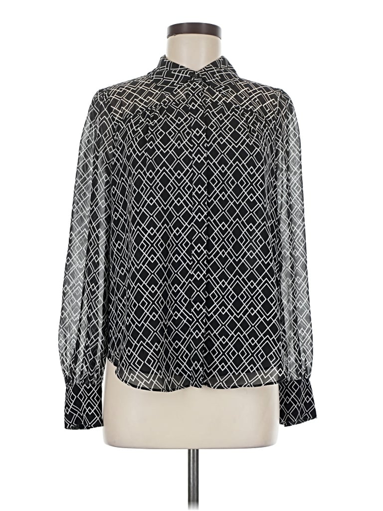 Pre-owned Joie Long Sleeve Silk Top Black Mock Neckline Tops