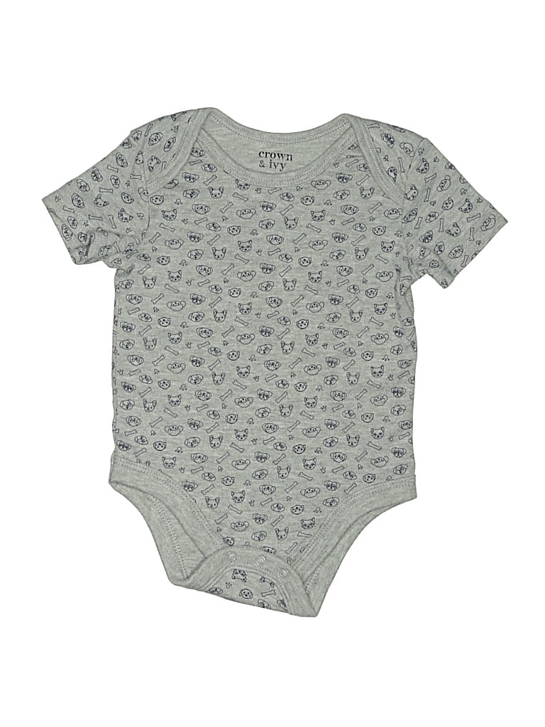 Pre-owned Crown & Ivy Kids' Short Sleeve Onesie In Gray