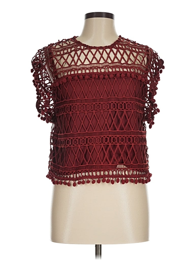 Pre-owned Tularosa Short Sleeve Top Burgundy Keyhole Neckline Tops