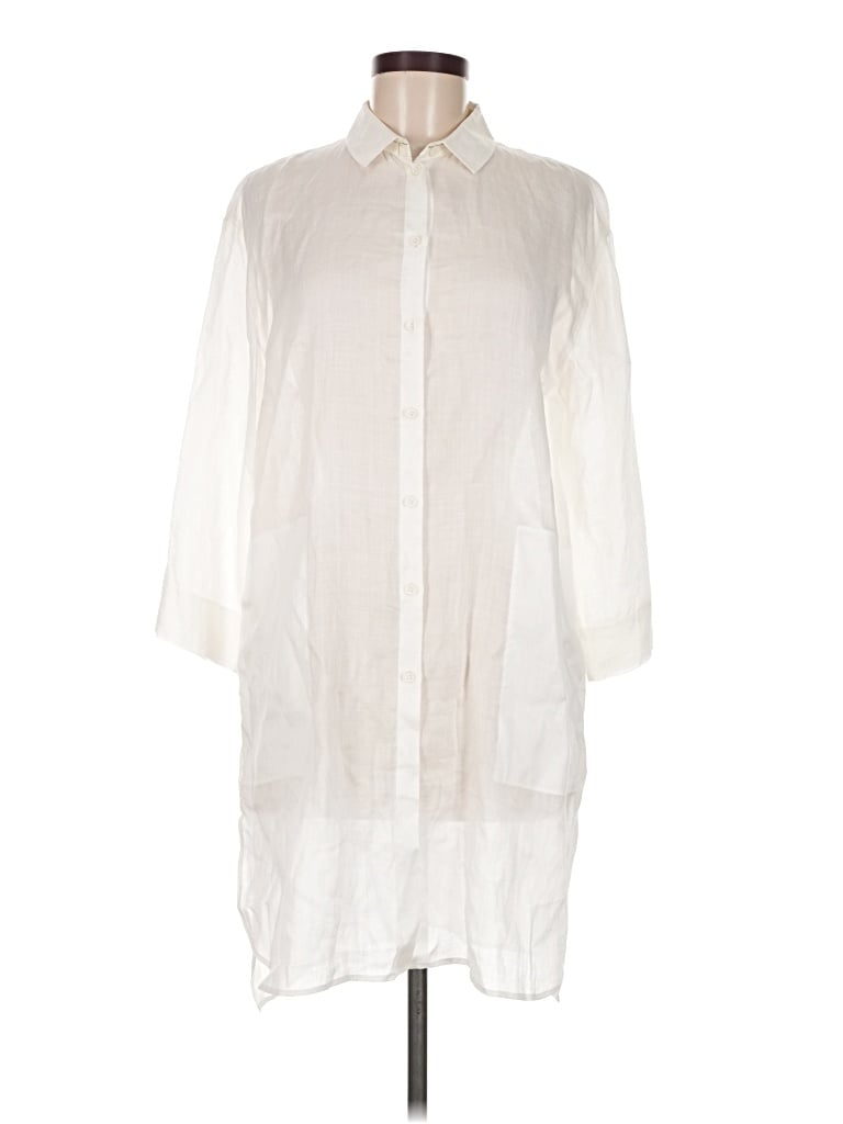 Pre-owned Lafayette 148 3/4 Sleeve Button Down Shirt In Ivory