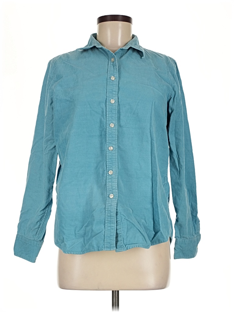 Pre-owned Lands' End Long Sleeve Button Down Shirt In Teal