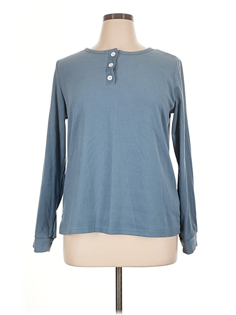 Pre-owned Miholl Long Sleeve Top Blue Crew Neck Tops
