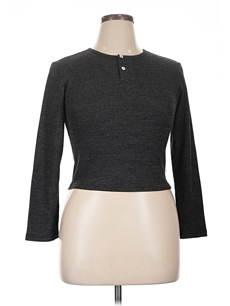 Pre-owned Sol Angeles Long Sleeve Top Gray Mock Neckline Tops