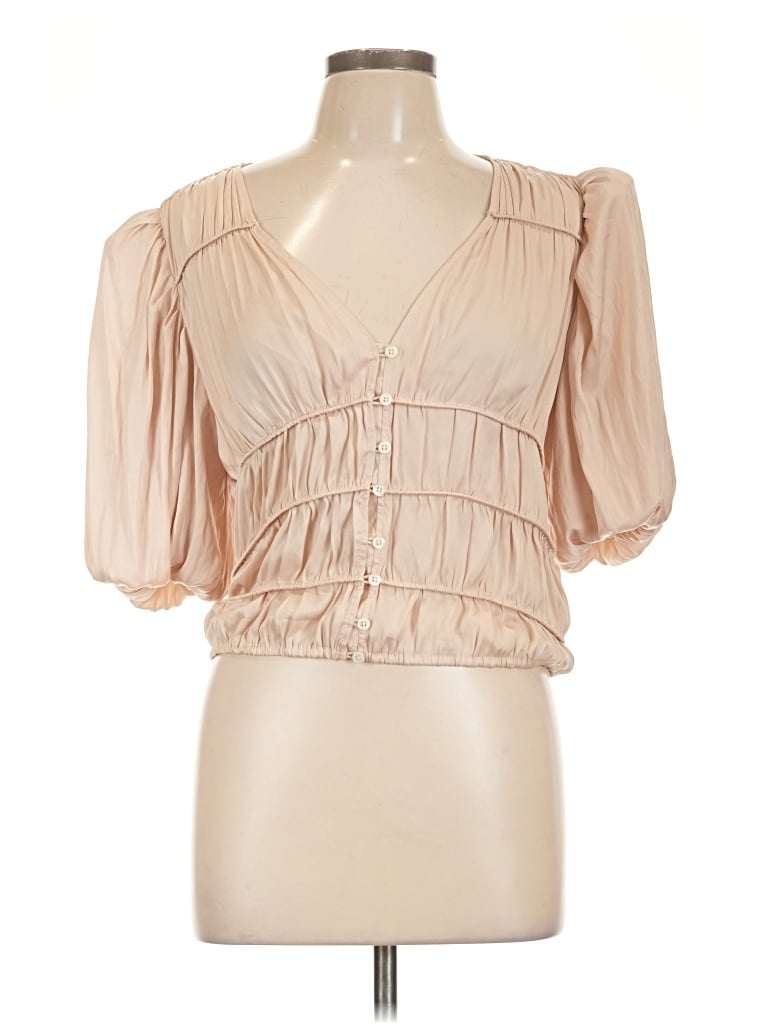 Pre-owned Frame Short Sleeve Blouse In Tan