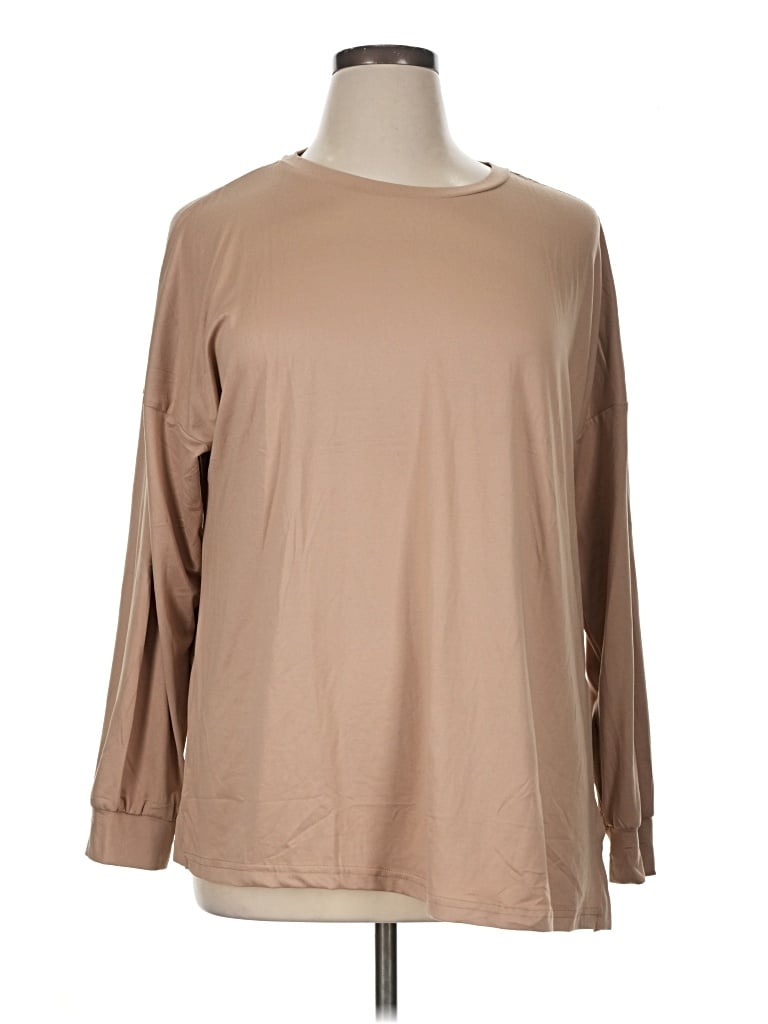 Pre-owned Ekouaer Long Sleeve Top Tan Crew Neck Tops