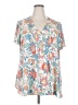 Rose + Olive 100% Polyester Floral Blue Short Sleeve Blouse Size 2X - photo 1