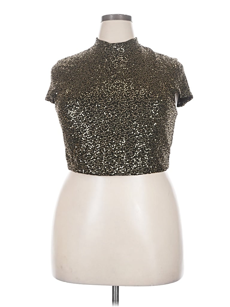 Pre-owned City Triangles Short Sleeve Top Gold High Neck Tops