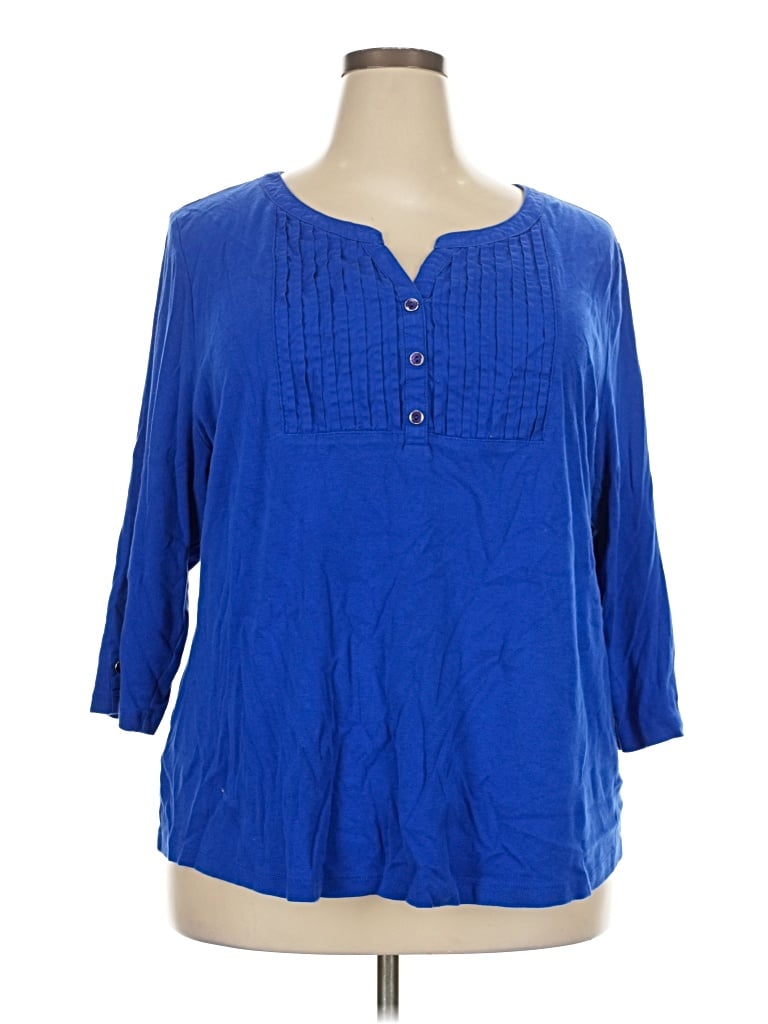 Pre-owned Karen Scott Sport 3/4 Sleeve Blouse In Blue