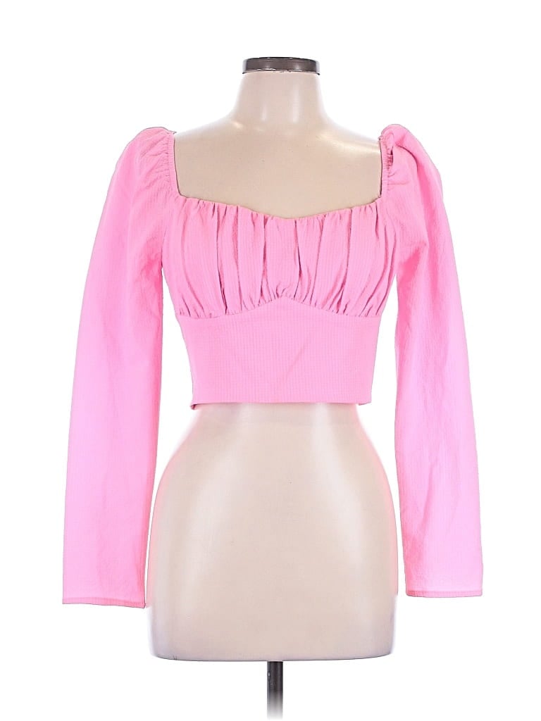 Pre-owned Astr Long Sleeve Top Pink Sweetheart Neckline Tops