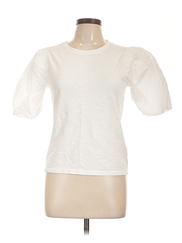 Pre-owned Nation Ltd Short Sleeve Top White Crew Neck Tops