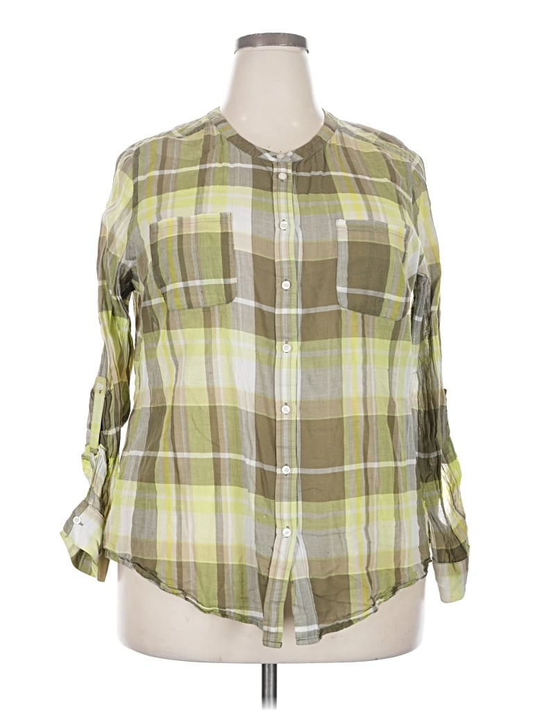 Pre-owned Lane Bryant 3/4 Sleeve Button Down Shirt In Green