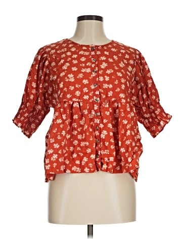 Madewell Puff-Sleeve Button-Front Top in Swiss Dot Happy Hibiscus (view 1)