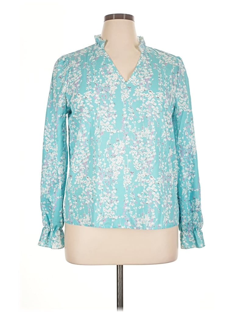 Pre-owned Shein Long Sleeve Polo Shirt In Teal