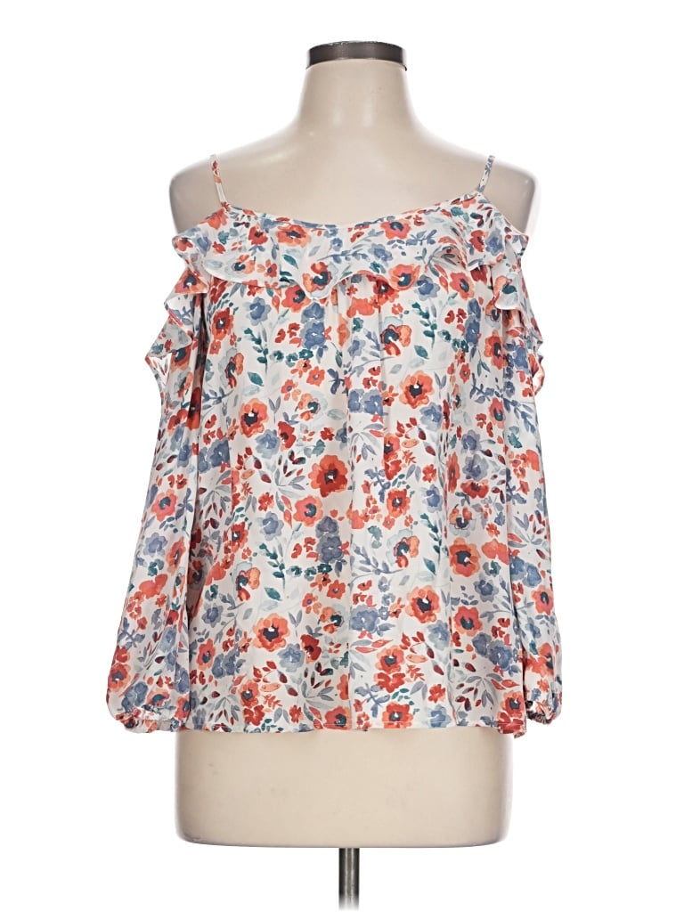 Pre-owned Joie 3/4 Sleeve Silk Top Orange Cold Shoulder Neckline Tops