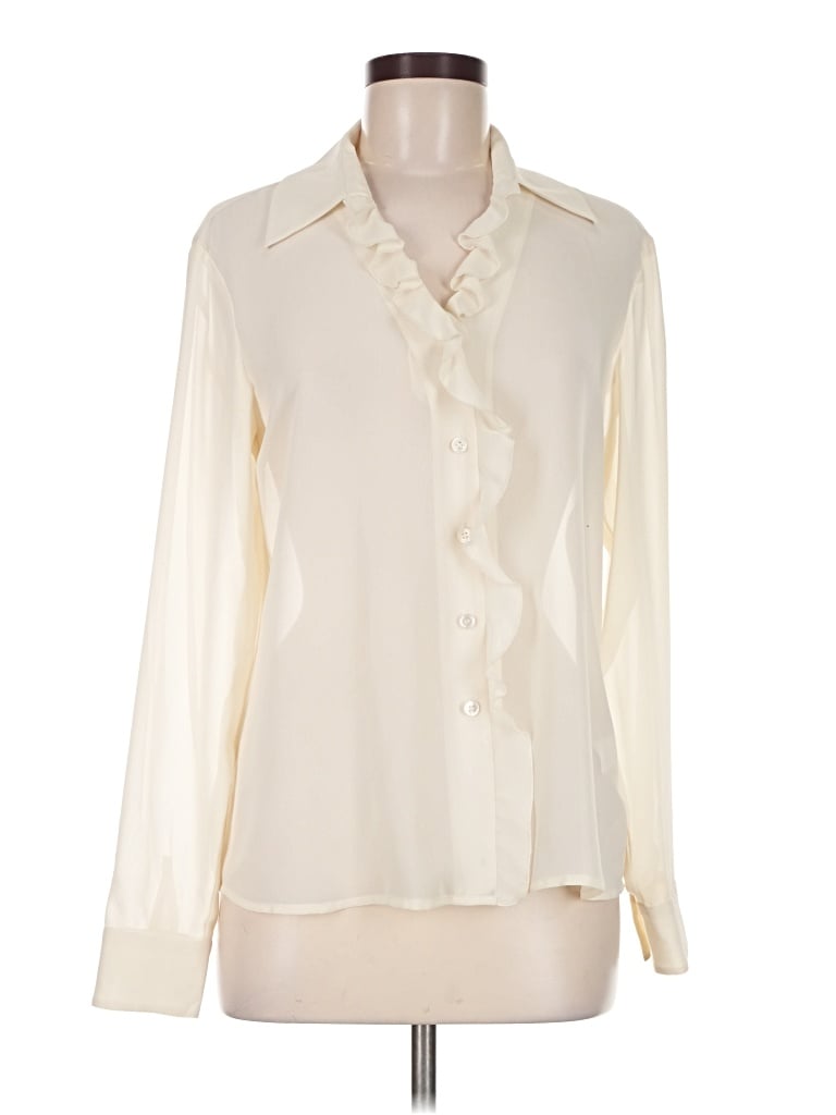 Pre-owned Ak Anne Klein Long Sleeve Blouse In Ivory